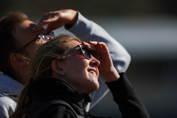 Spectators watch the U.S. Navy Blue Angels flying over the San Francisco Bay as part of the annual Fleet Week, as seen from Treasure Island in San Francisco, Calif., on Friday, Oct. 11, 2024. The air show and other attractions continue on Oct. 12 and 13. (Ray Chavez/Bay Area News Group)