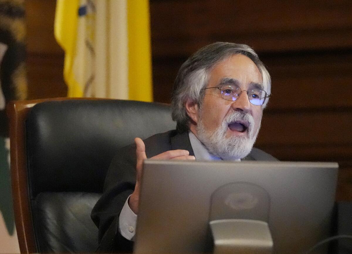 Aaron Peskin, president of the San Francisco Board of Supervisors, speaks at a hearing.