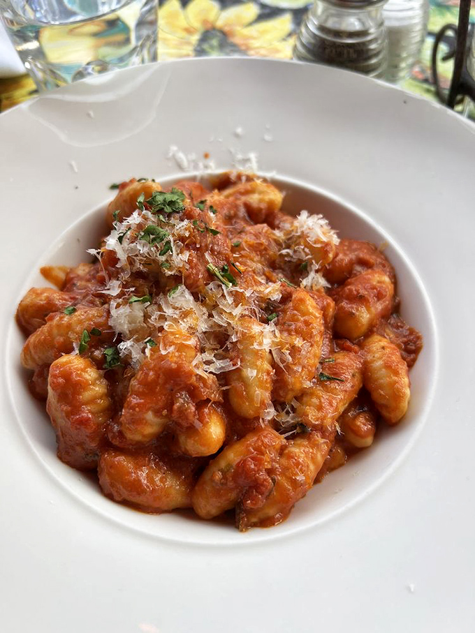 Pillowy perfection on a plate! These gnocchi swim in a sea of garlicky tomato sauce, ready to transport your taste buds straight to nonna's kitchen in Italy.