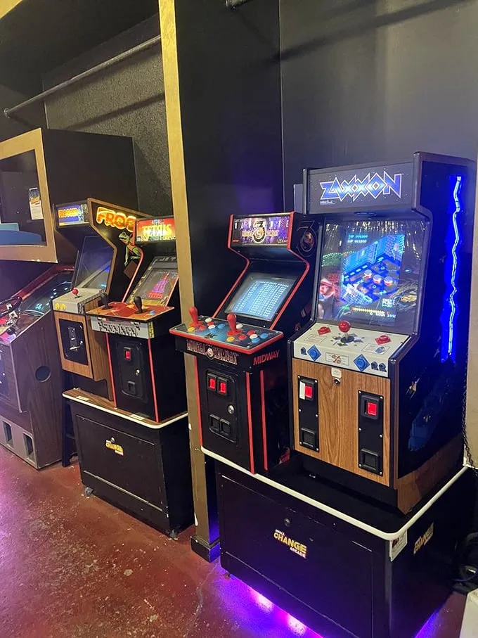 Pac-Man fever meets Stranger Things vibes. These vintage cabinets are where nostalgia comes to play – no DeLorean required!