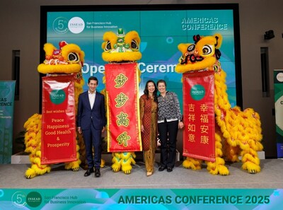 Francisco Veloso, Dean of INSEAD, Vic Woo, Senior Director of the INSEAD San Francisco Hub for Business Innovation and Mrs. Kristin Skogen Lund, Chairperson of the INSEAD Board, launched the celebration with a vibrant lion dance.