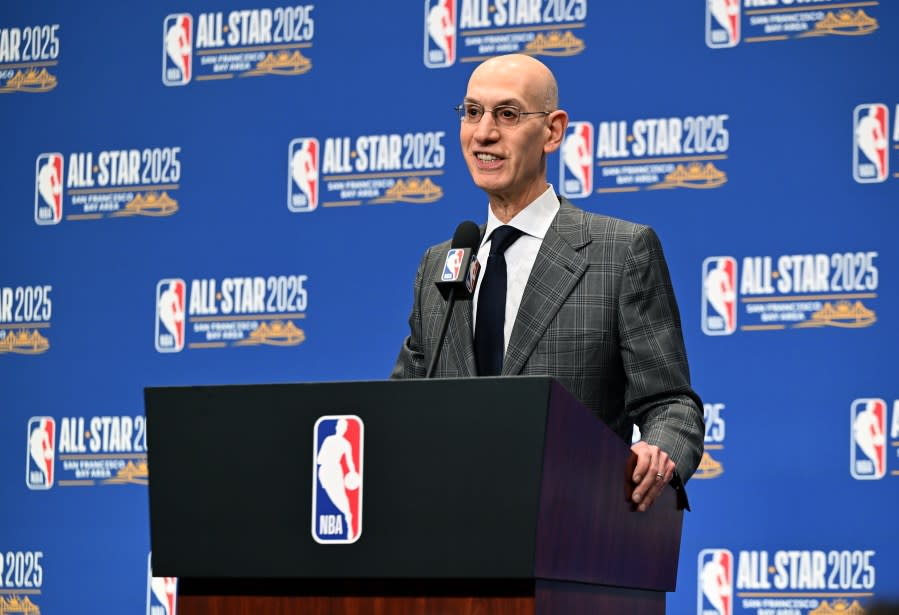 Commissioner of the NBA, Adam Silver held a press conference at Chase Center on 2025 NBA All-Star weekend in San Francisco, California, United States on February 15, 2025. (Photo by Tayfun Coskun/Anadolu via Getty Images)